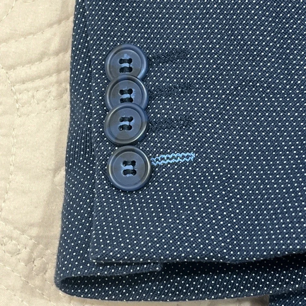 Tailorbyrd Collection Mens 44L Navy Blue Micro Dot Cotton 2 Button Blazer Jacket